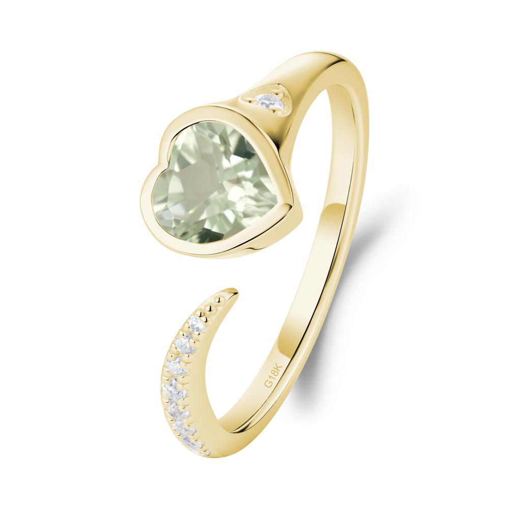 Heart Shapped Green Amethyst Open Ring - LUO Jewelry #metal_18k yellow gold