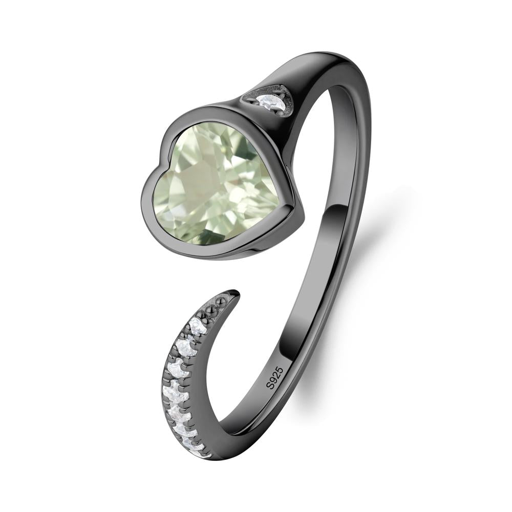 Heart Shapped Green Amethyst Open Ring - LUO Jewelry #metal_black finish sterling silver