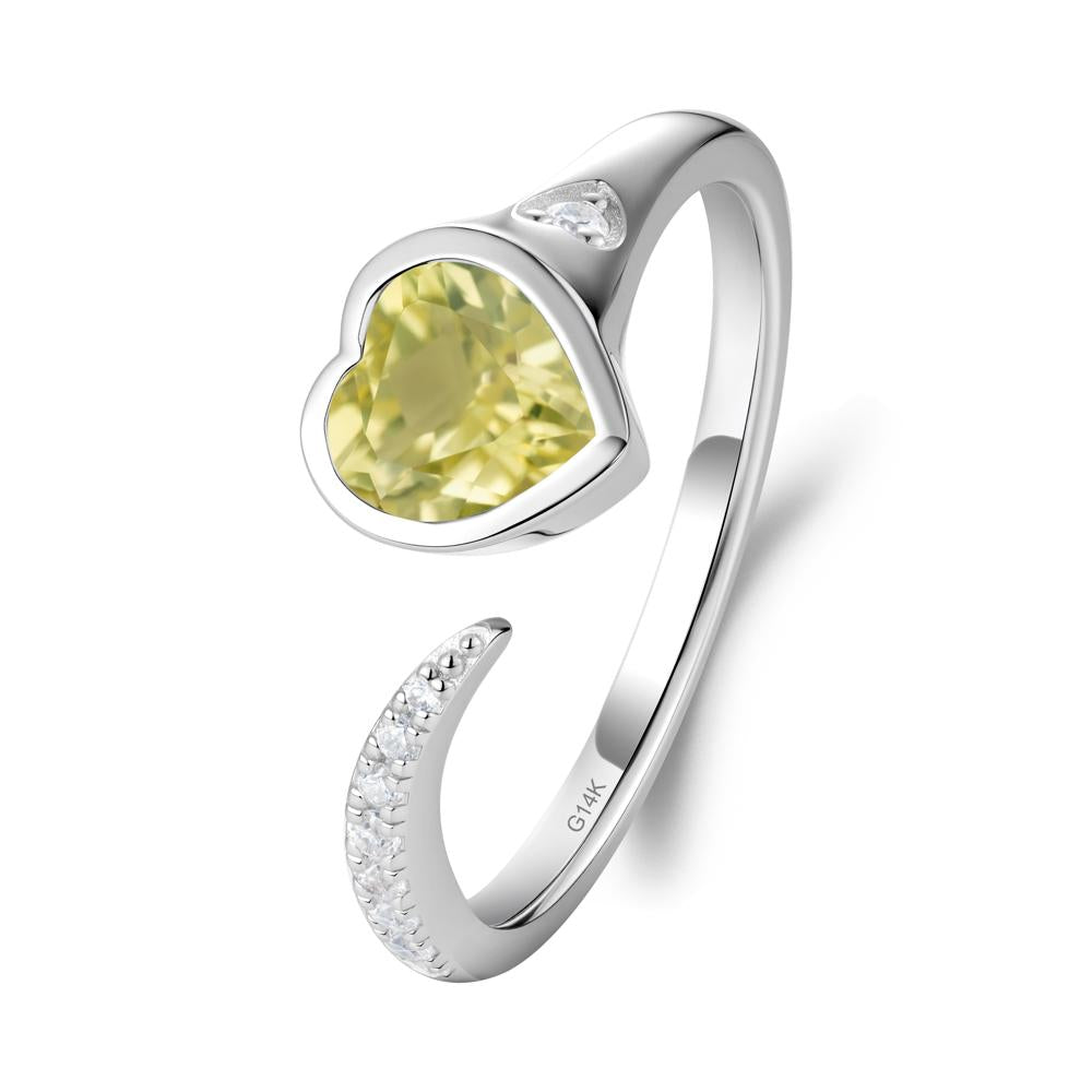 Heart Shapped Lemon Quartz Open Ring - LUO Jewelry #metal_14k white gold