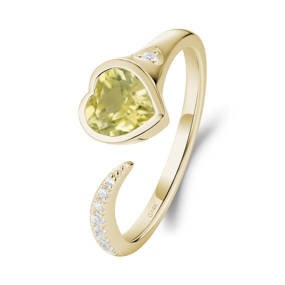 Heart Shapped Lemon Quartz Open Ring - LUO Jewelry #metal_14k yellow gold