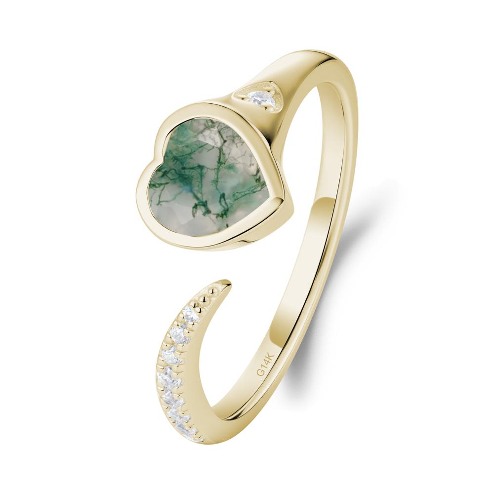 Heart Shapped Moss Agate Open Ring - LUO Jewelry #metal_14k yellow gold
