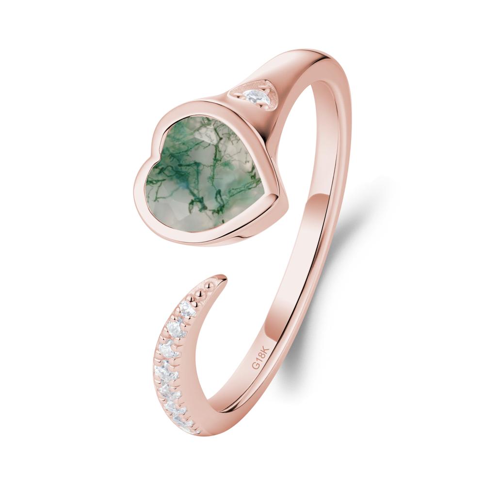 Heart Shapped Moss Agate Open Ring - LUO Jewelry #metal_18k rose gold