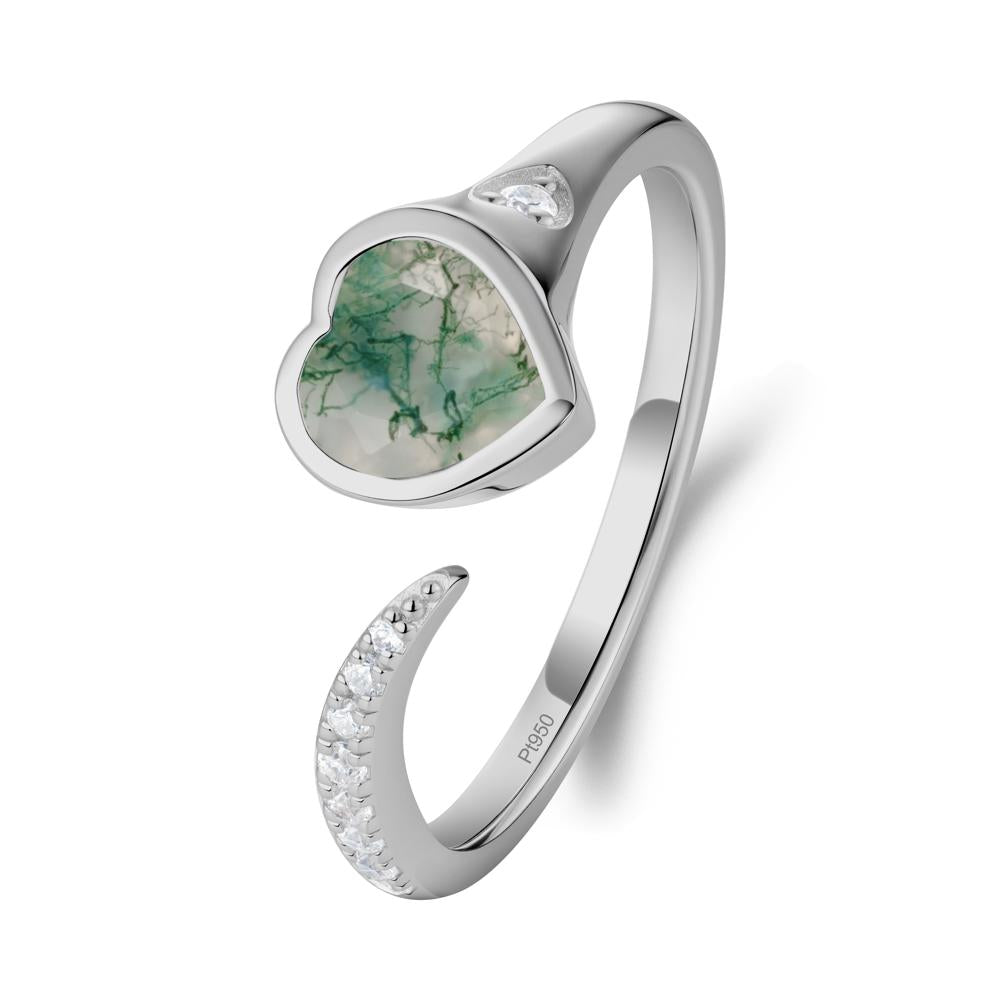 Heart Shapped Moss Agate Open Ring - LUO Jewelry #metal_platinum