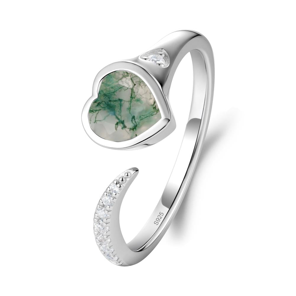 Heart Shapped Moss Agate Open Ring - LUO Jewelry #metal_sterling silver