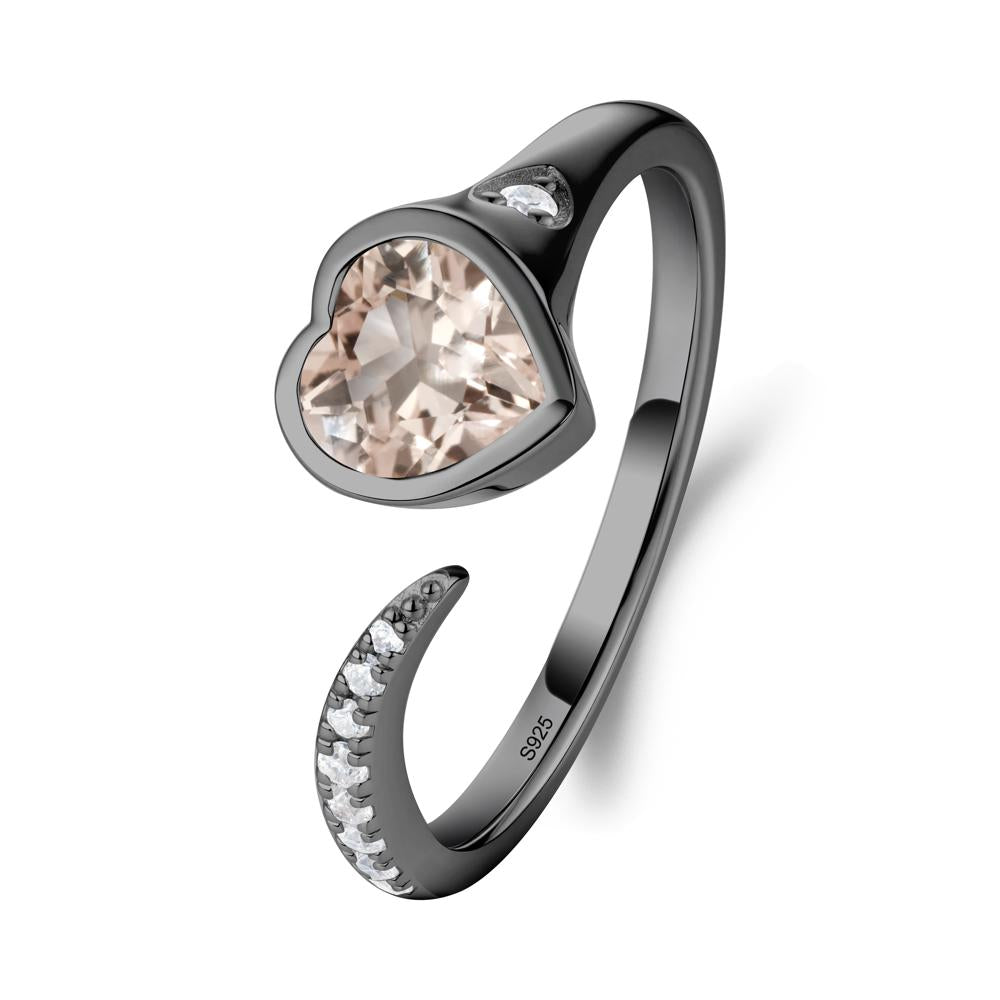 Heart Shapped Morganite Open Ring - LUO Jewelry #metal_black finish sterling silver