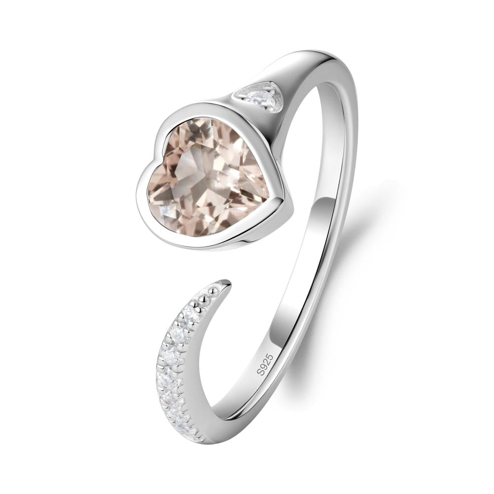 Heart Shapped Morganite Open Ring - LUO Jewelry #metal_sterling silver