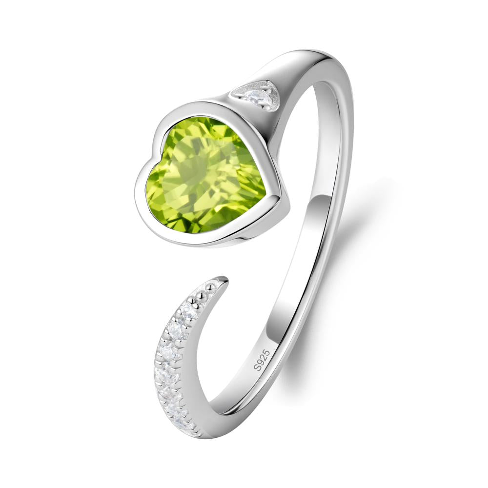 Heart Peridot Open Wrap Ring - LUO Jewelry #metal_sterling silver