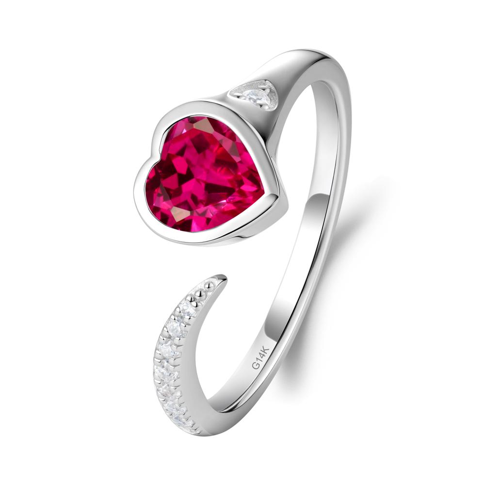 Heart Ruby Open Wrap Ring - LUO Jewelry #metal_14k white gold