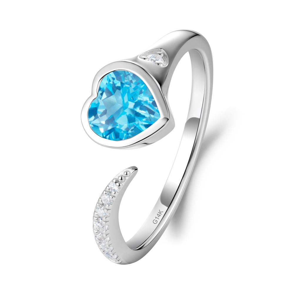 Heart Shapped Swiss Blue Topaz Open Ring - LUO Jewelry #metal_14k white gold