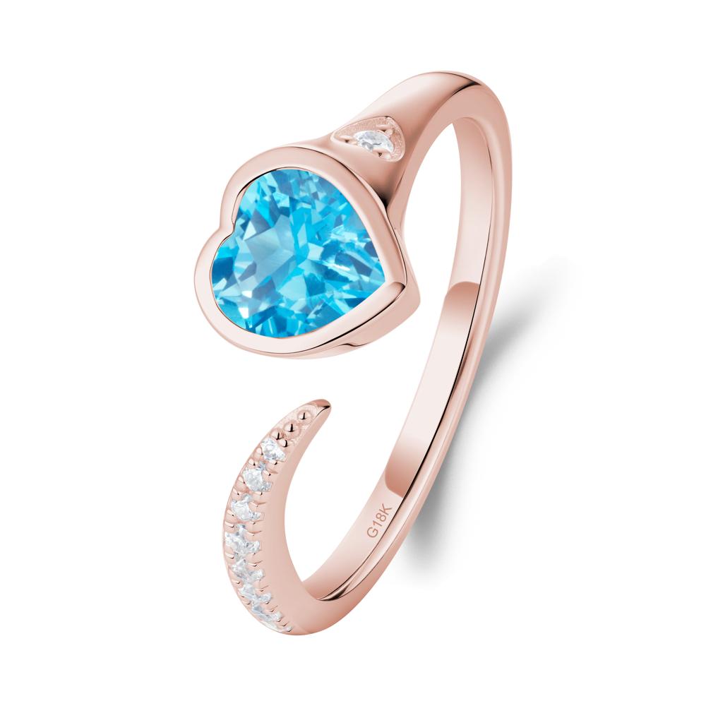 Heart Shapped Swiss Blue Topaz Open Ring - LUO Jewelry #metal_18k rose gold