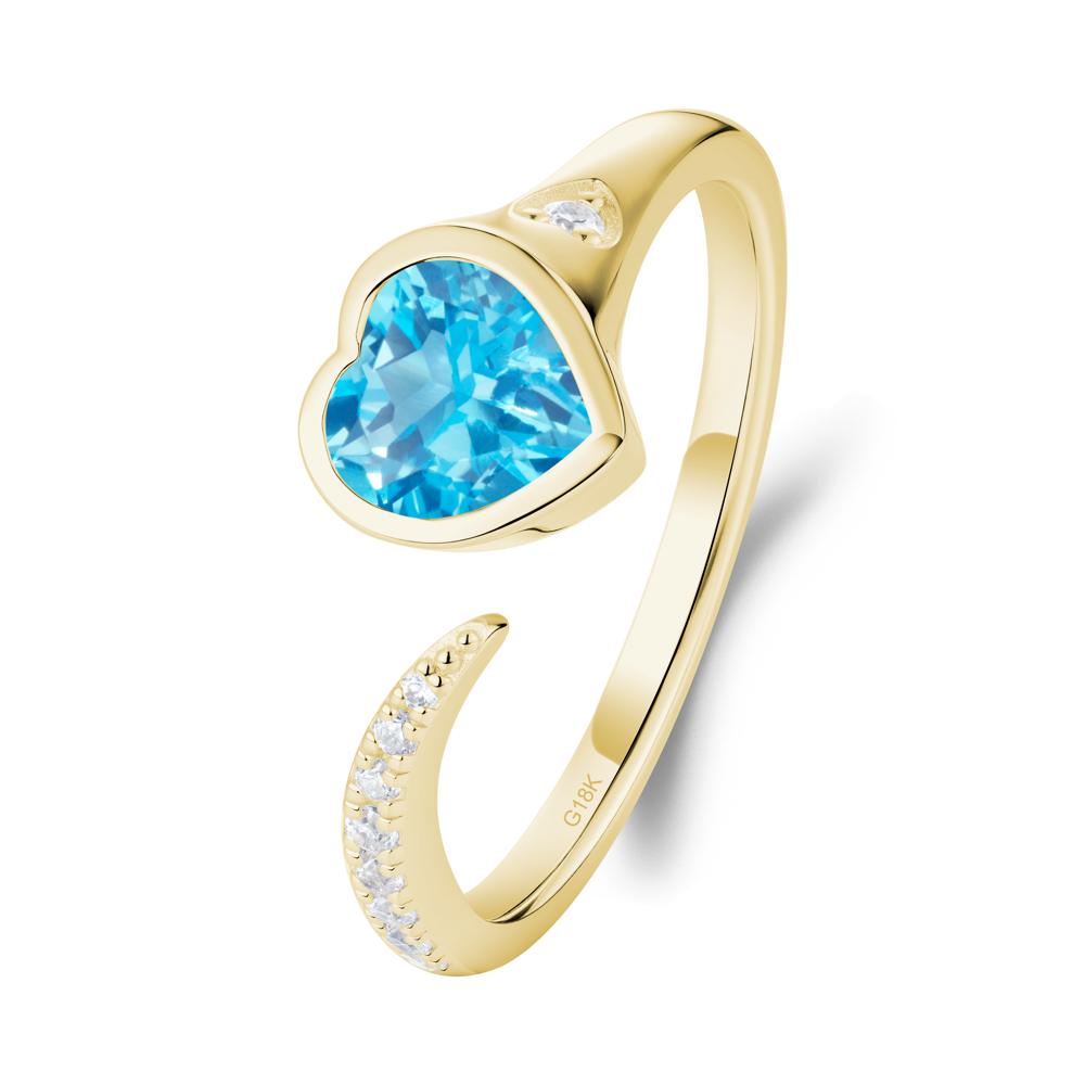 Heart Shapped Swiss Blue Topaz Open Ring - LUO Jewelry #metal_18k yellow gold