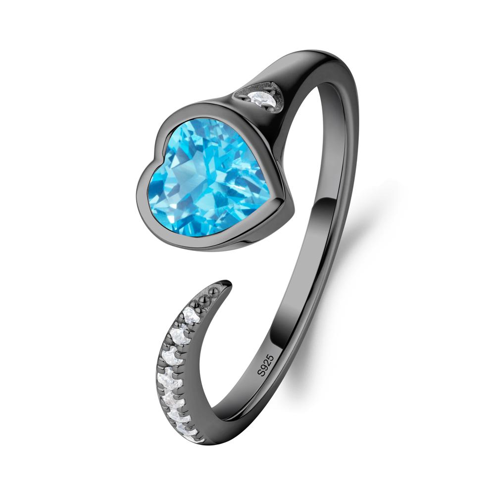 Heart Shapped Swiss Blue Topaz Open Ring - LUO Jewelry #metal_black finish sterling silver