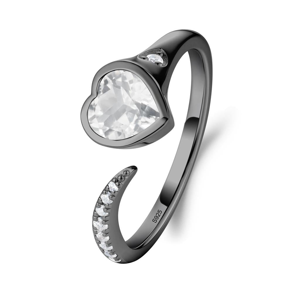Heart White Topaz Open Wrap Ring - LUO Jewelry #metal_black finish sterling silver