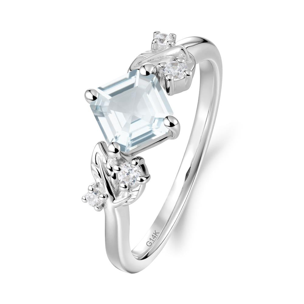 Vintage Leaf Aquamarine Wedding Ring - LUO Jewelry #metal_14k white gold