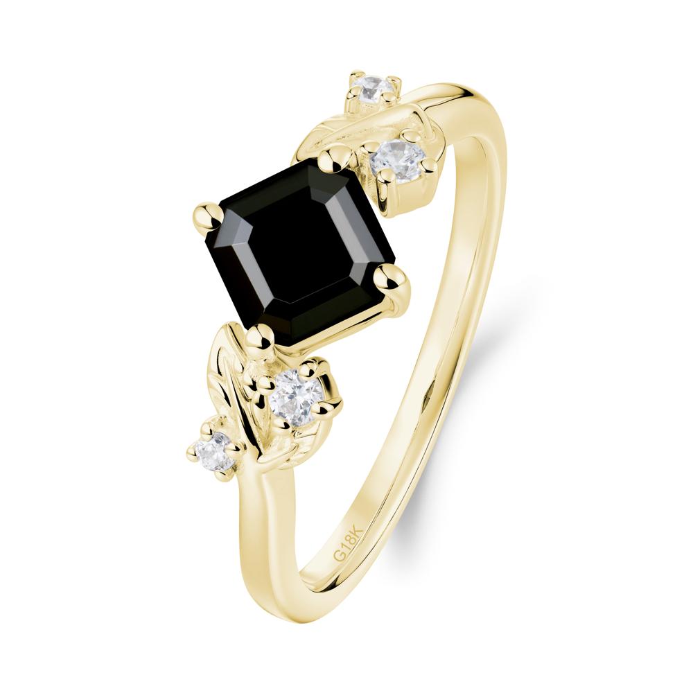 Asscher Cut Black Spinel Engagement Ring - LUO Jewelry #metal_18k yellow gold