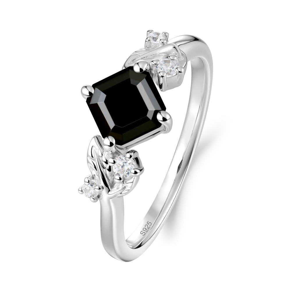 Asscher Cut Black Spinel Engagement Ring - LUO Jewelry #metal_sterling silver