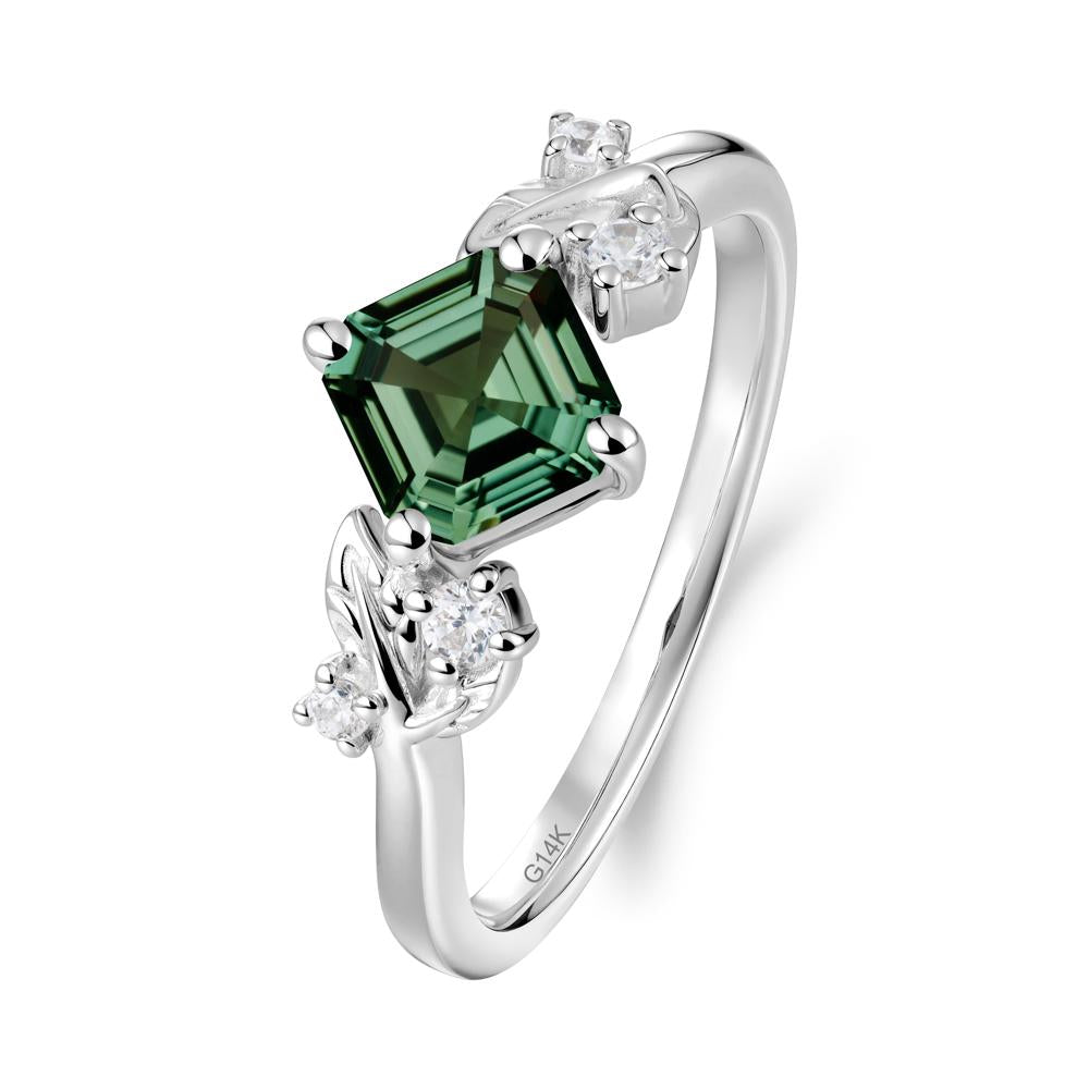 Asscher Cut Green Sapphire Engagement Ring - LUO Jewelry #metal_14k white gold