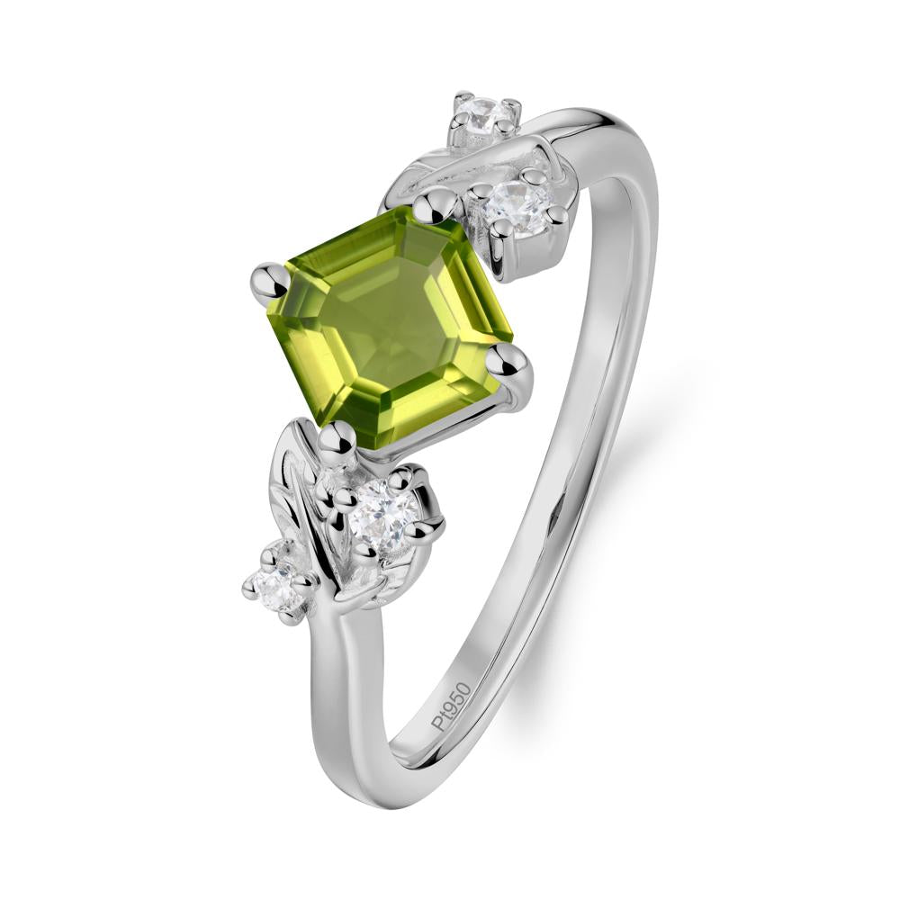 Vintage Leaf Peridot Wedding Ring - LUO Jewelry #metal_platinum