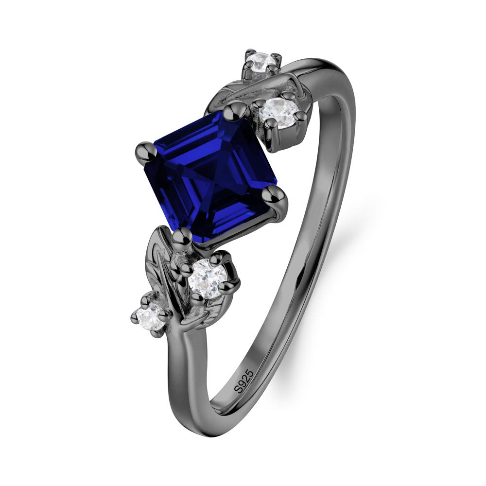 Vintage Leaf Sapphire Wedding Ring - LUO Jewelry #metal_black finish sterling silver