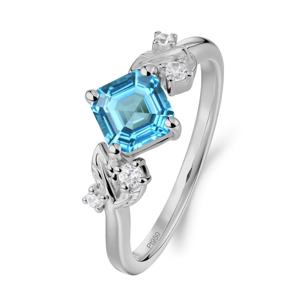 Vintage Leaf Swiss Blue Topaz Wedding Ring - LUO Jewelry #metal_platinum