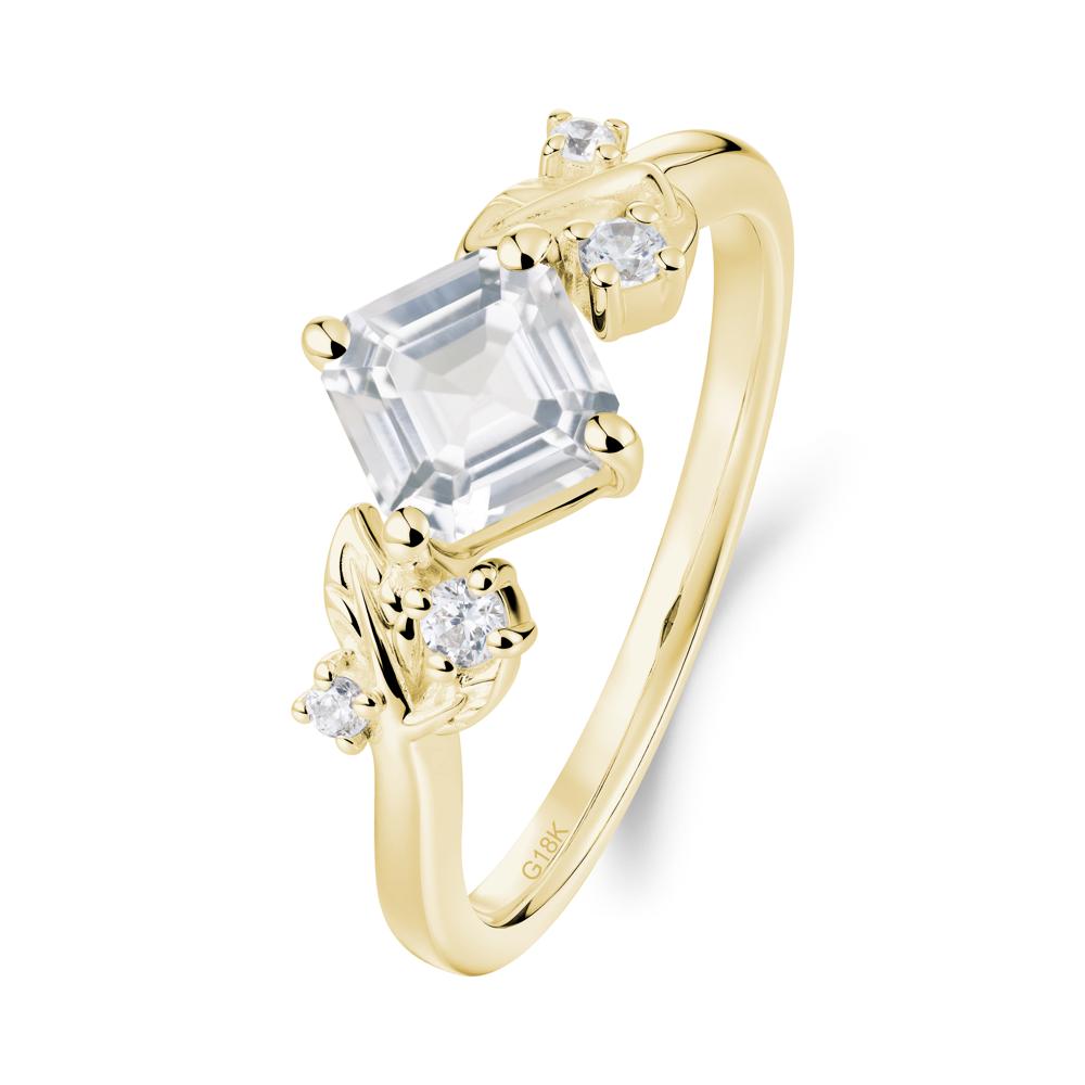 Vintage Leaf White Topaz Wedding Ring - LUO Jewelry #metal_18k yellow gold
