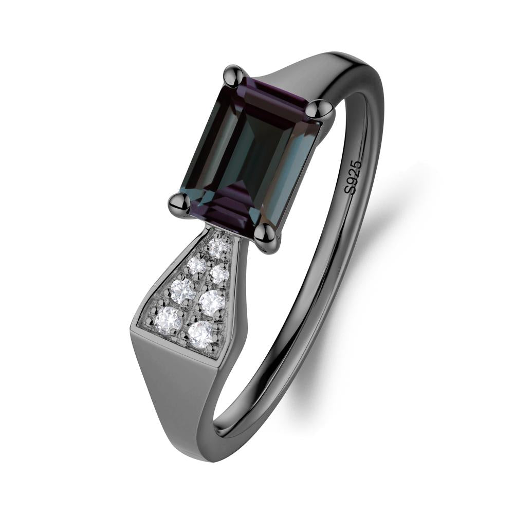Geometric Emerald Cut Alexandrite Ring - LUO Jewelry #metal_black finish sterling silver