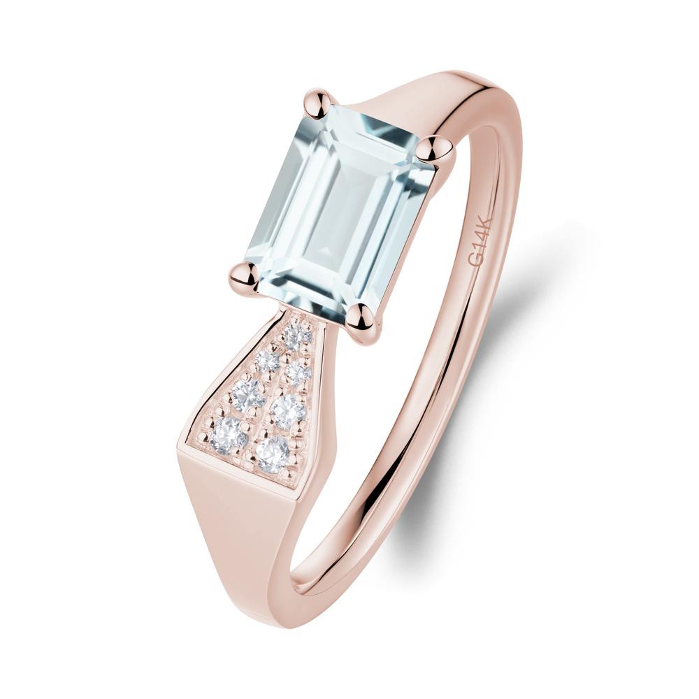 Geometric Emerald Cut Aquamarine Ring - LUO Jewelry #metal_14k rose gold