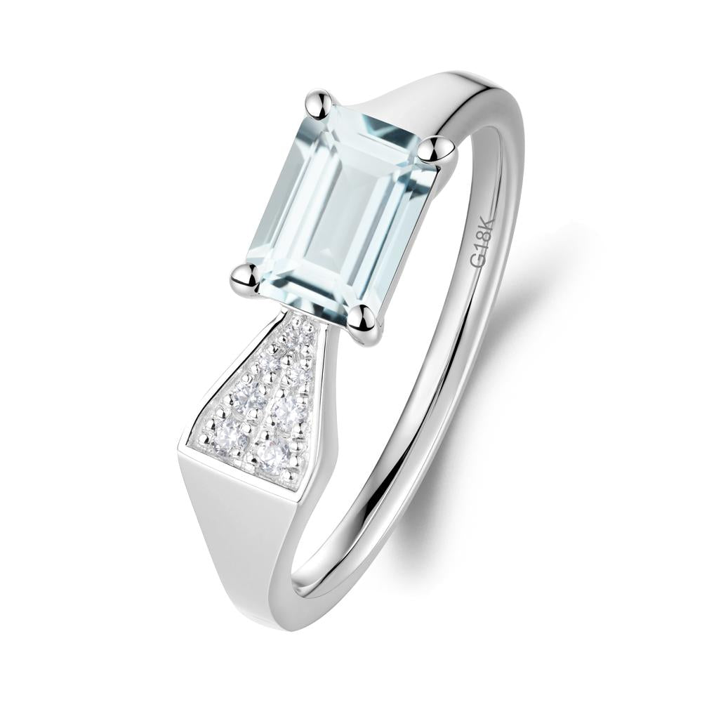 Geometric Emerald Cut Aquamarine Ring - LUO Jewelry #metal_18k white gold