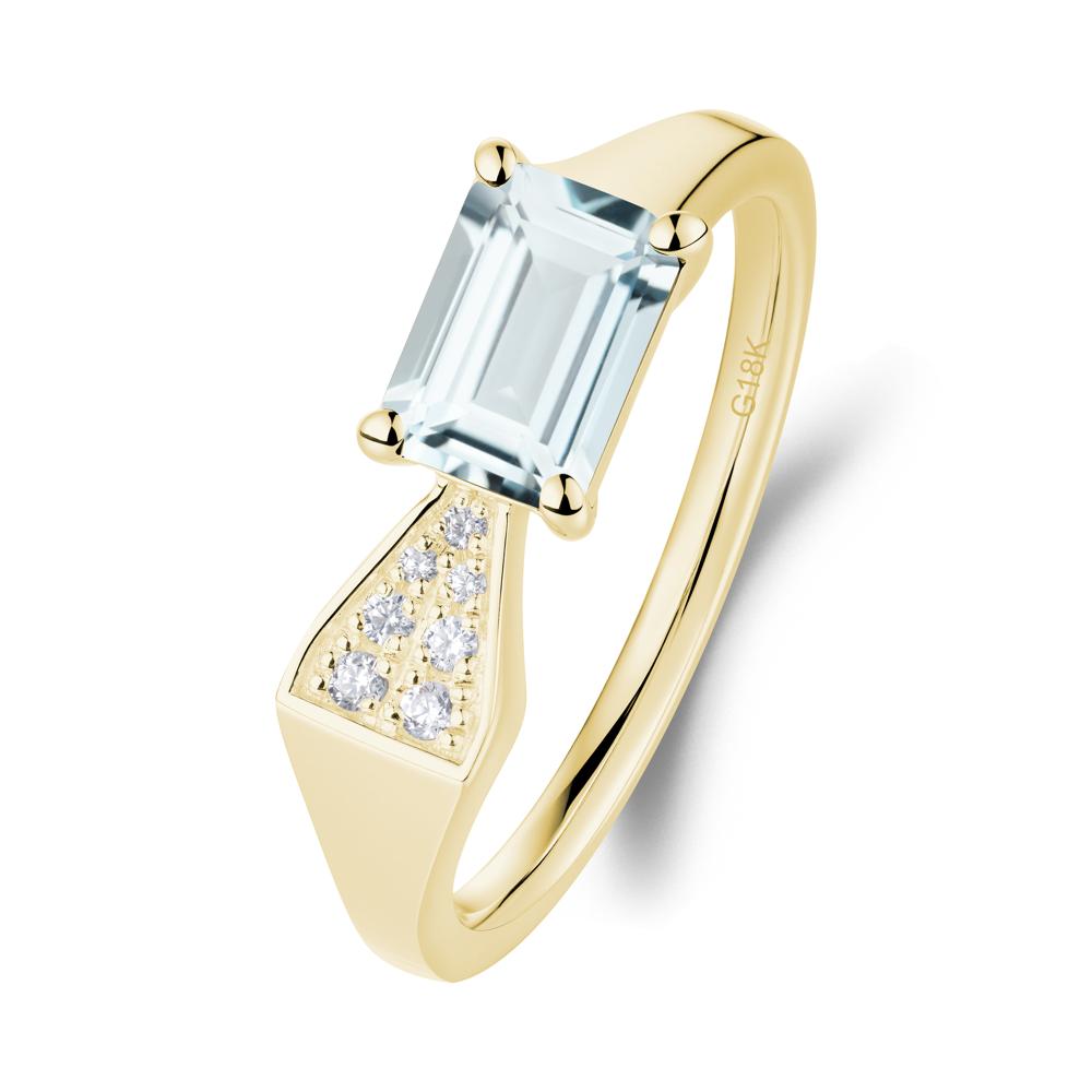 Geometric Emerald Cut Aquamarine Ring - LUO Jewelry #metal_18k yellow gold