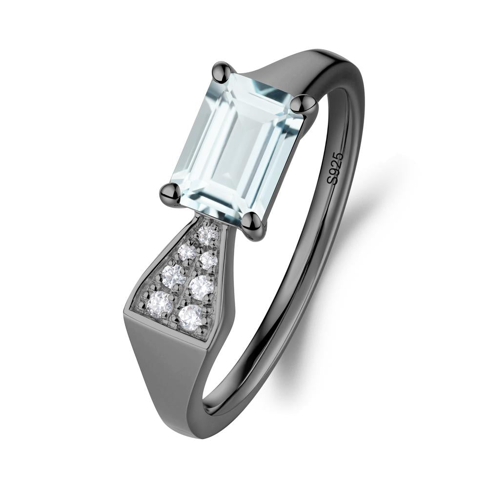 Geometric Emerald Cut Aquamarine Ring - LUO Jewelry #metal_black finish sterling silver