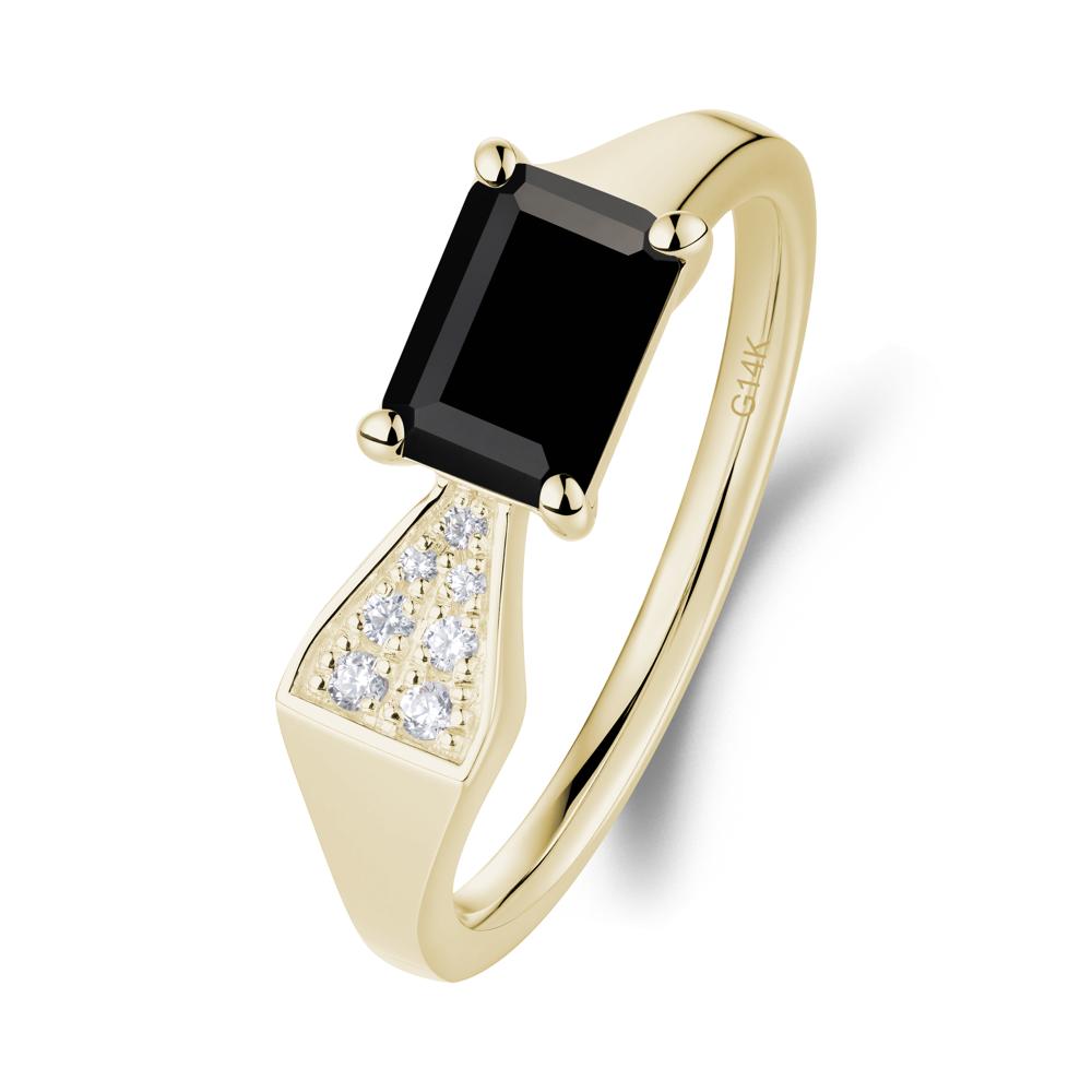 Geometric Emerald Cut Black Spinel Ring - LUO Jewelry #metal_14k yellow gold