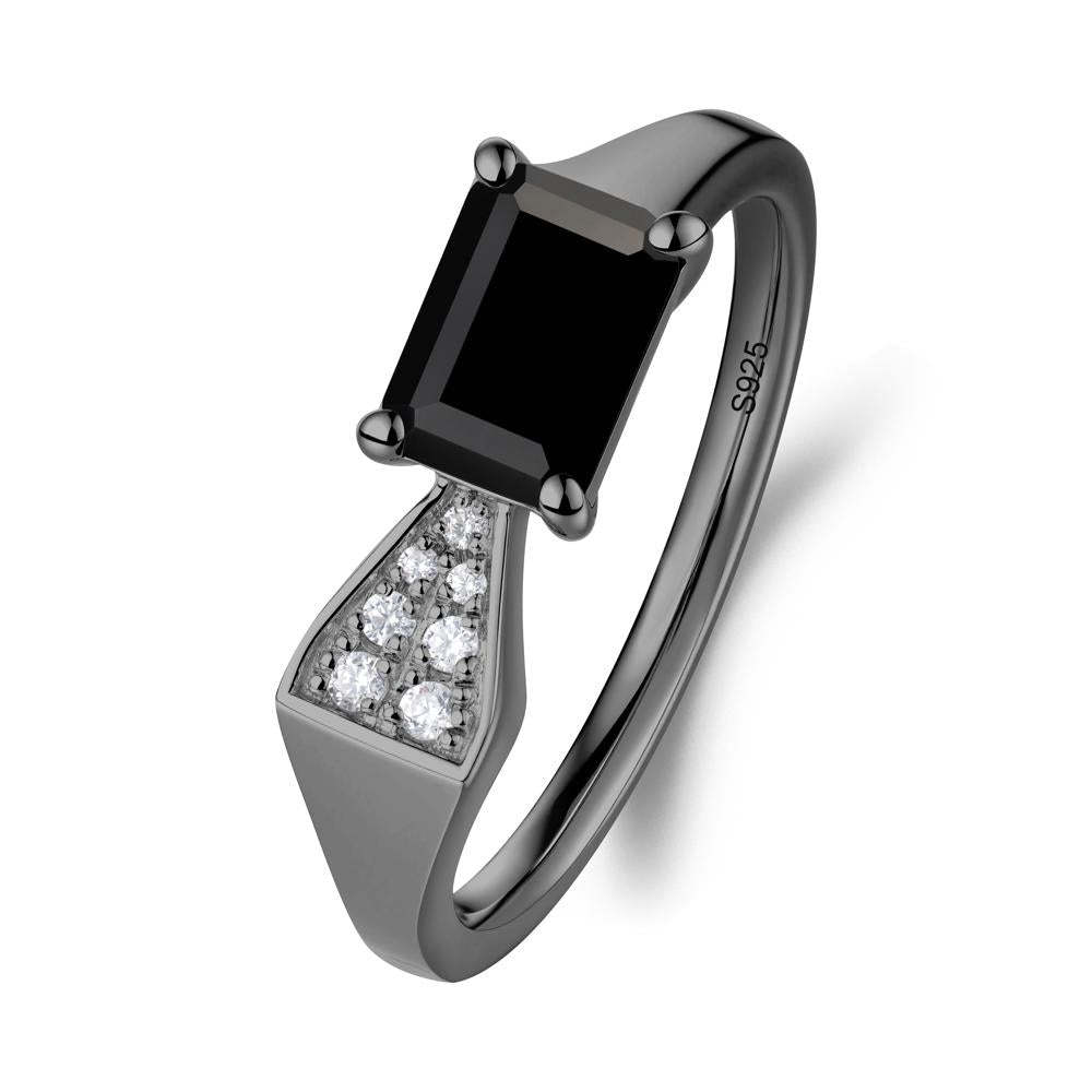 Geometric Emerald Cut Black Spinel Ring - LUO Jewelry #metal_black finish sterling silver