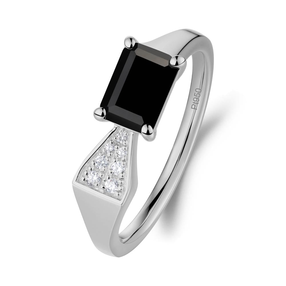Geometric Emerald Cut Black Spinel Ring - LUO Jewelry #metal_platinum