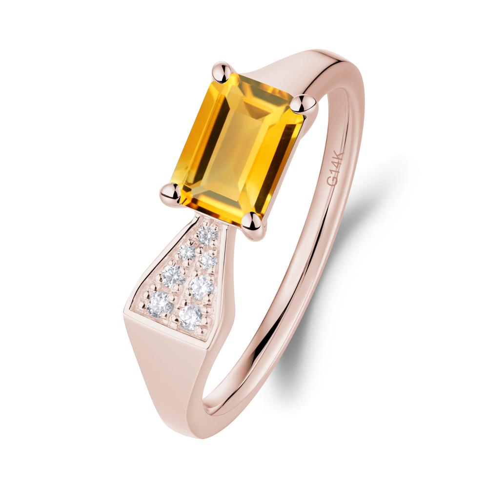 Geometric Emerald Cut Citrine Ring - LUO Jewelry #metal_14k rose gold