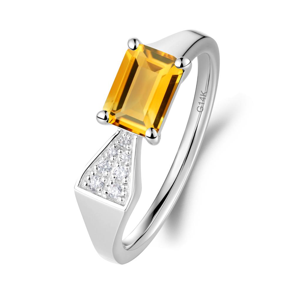 Geometric Emerald Cut Citrine Ring - LUO Jewelry #metal_14k white gold