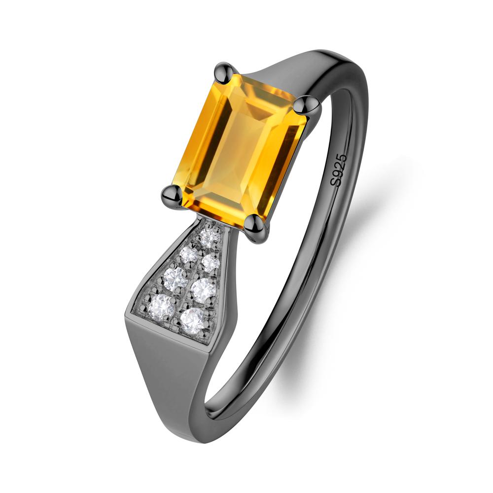 Geometric Emerald Cut Citrine Ring - LUO Jewelry #metal_black finish sterling silver