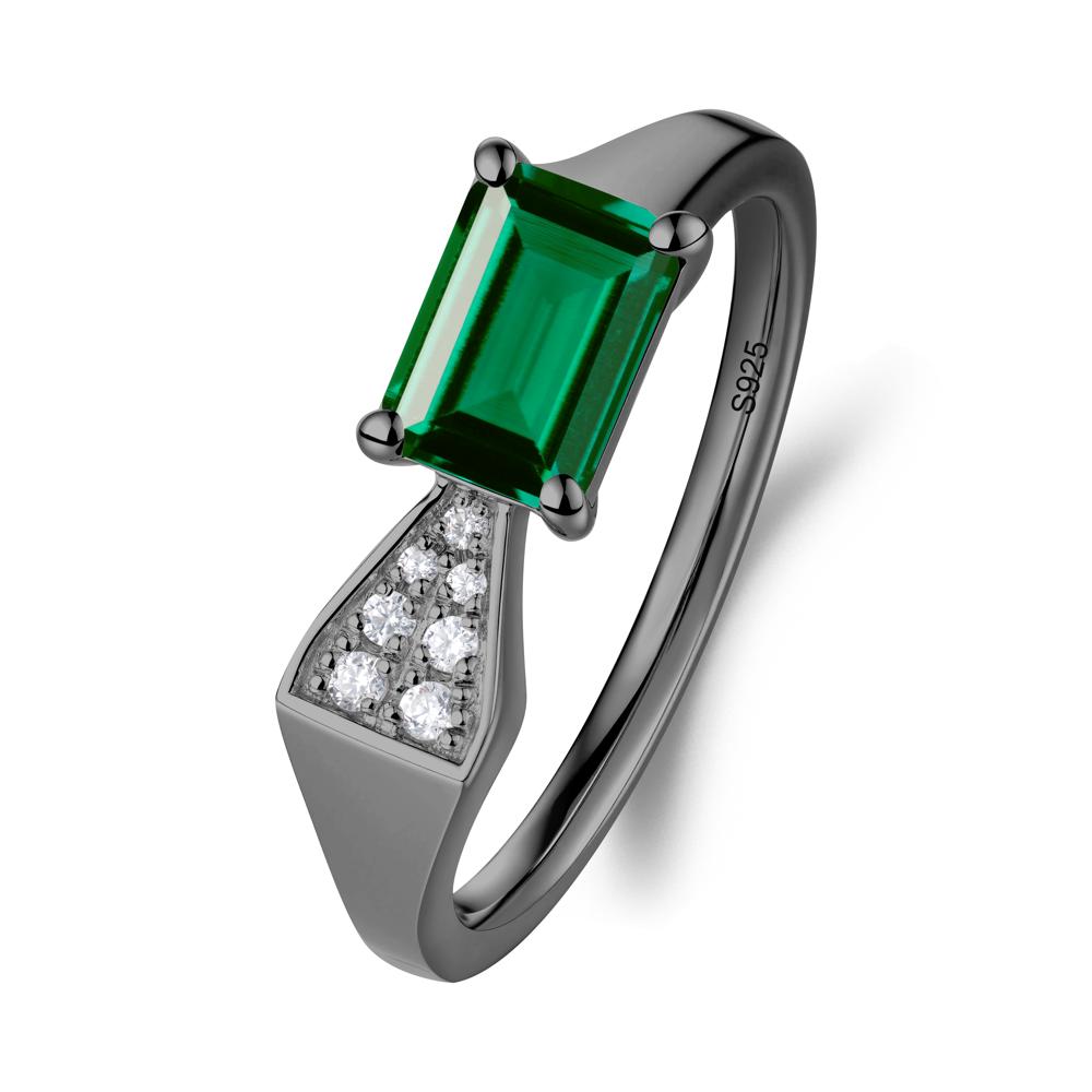 Geometric Emerald Cut Emerald Ring - LUO Jewelry #metal_black finish sterling silver