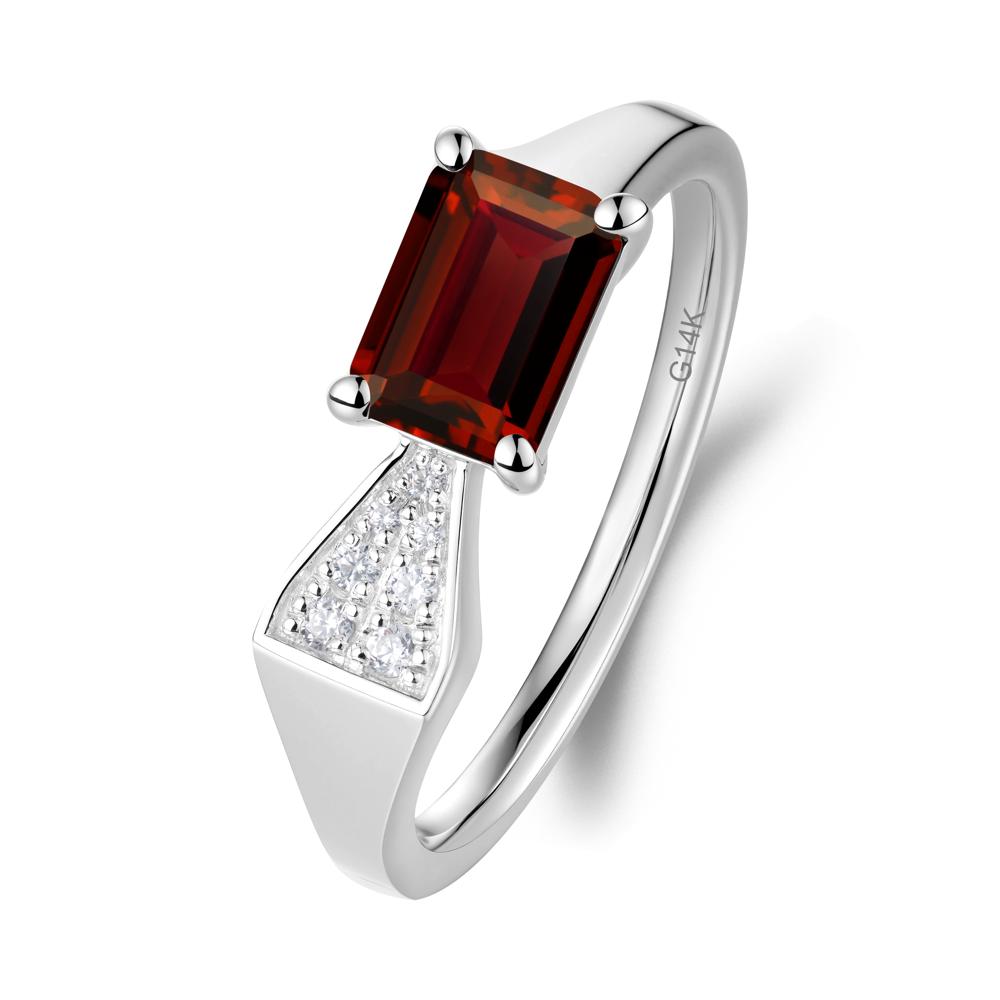 Geometric Emerald Cut Garnet Ring - LUO Jewelry #metal_14k white gold