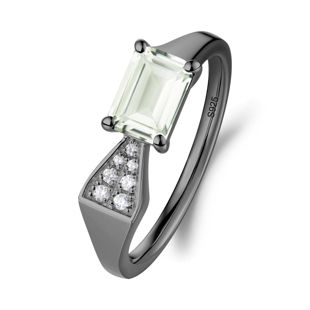 Geometric Emerald Cut Green Amethyst Ring - LUO Jewelry #metal_black finish sterling silver
