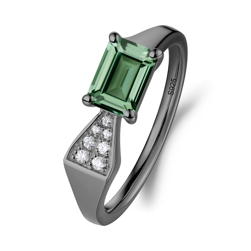 Geometric Emerald Cut Green Sapphire Ring - LUO Jewelry #metal_black finish sterling silver
