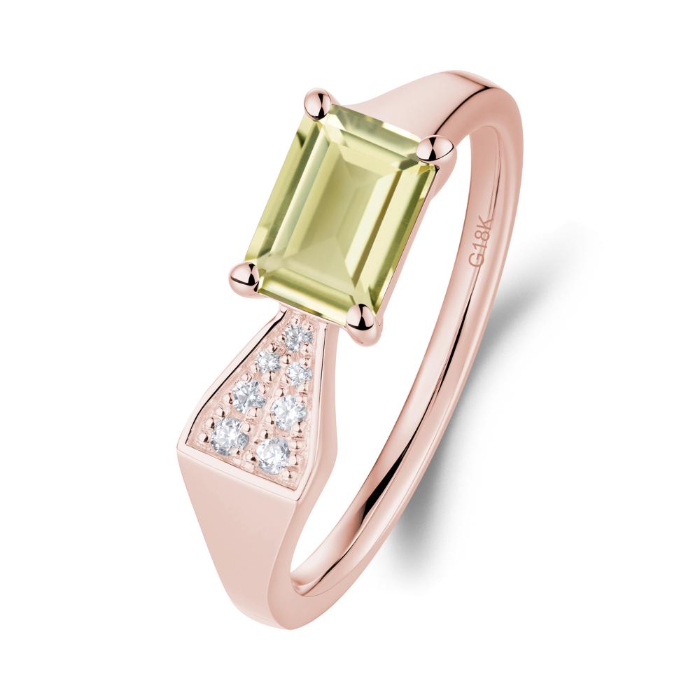 Geometric Emerald Cut Lemon Quartz Ring - LUO Jewelry #metal_18k rose gold