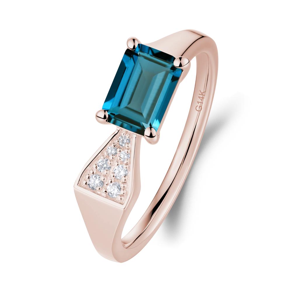 Geometric Emerald Cut London Blue Topaz Ring - LUO Jewelry #metal_14k rose gold