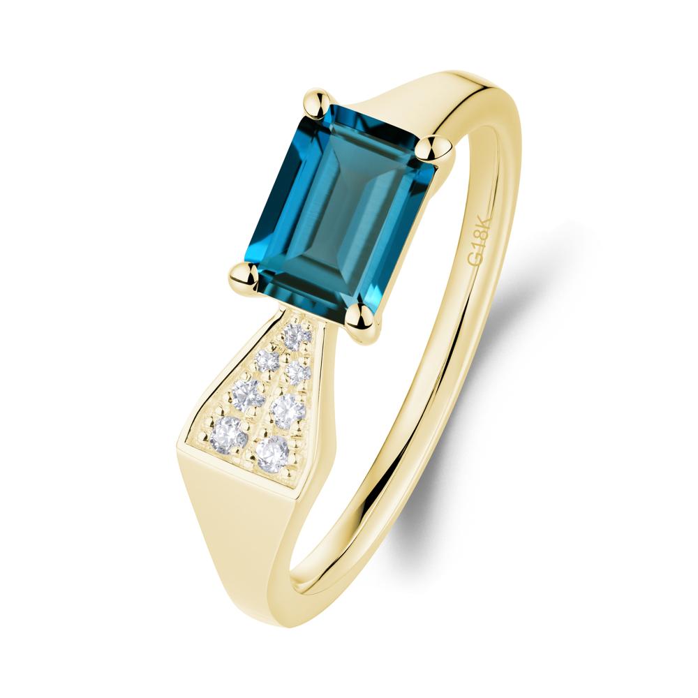 Geometric Emerald Cut London Blue Topaz Ring - LUO Jewelry #metal_18k yellow gold