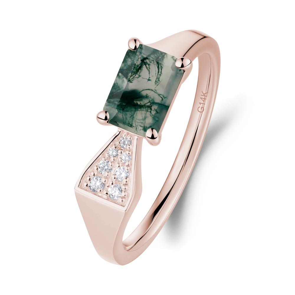 Geometric Emerald Cut Moss Agate Ring - LUO Jewelry #metal_14k rose gold