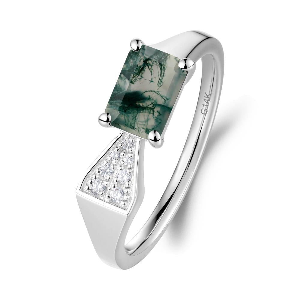 Geometric Emerald Cut Moss Agate Ring - LUO Jewelry #metal_14k white gold