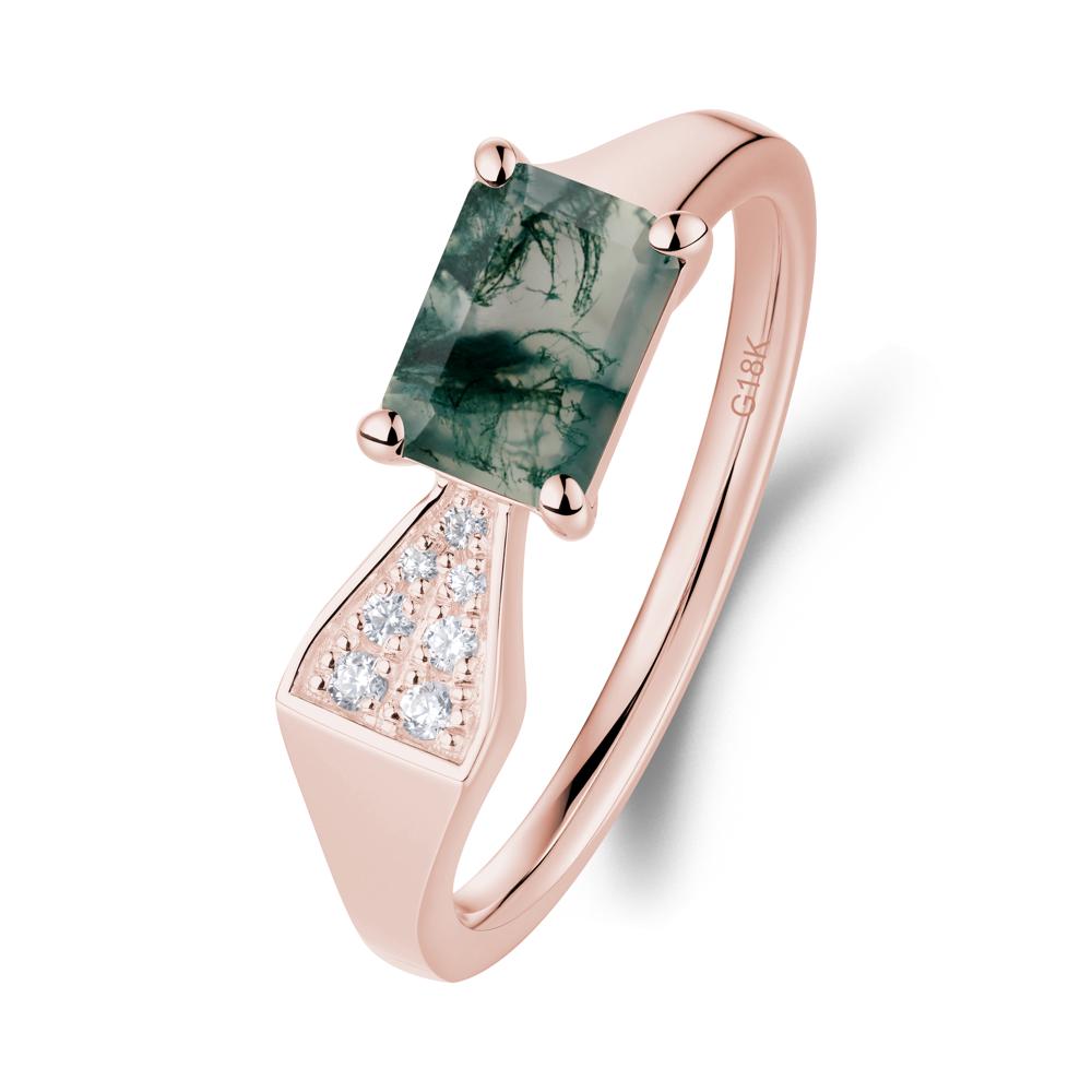 Geometric Emerald Cut Moss Agate Ring - LUO Jewelry #metal_18k rose gold