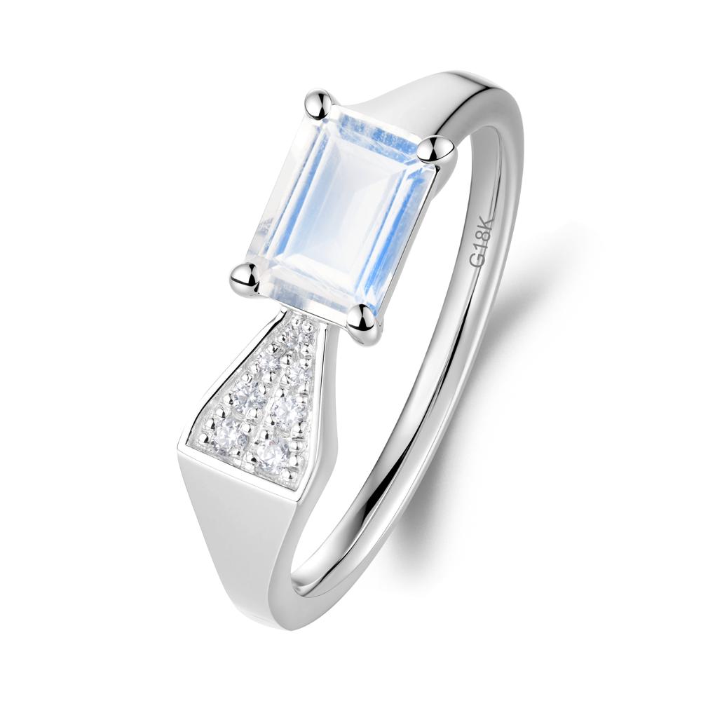 Geometric Emerald Cut Moonstone Ring - LUO Jewelry #metal_18k white gold