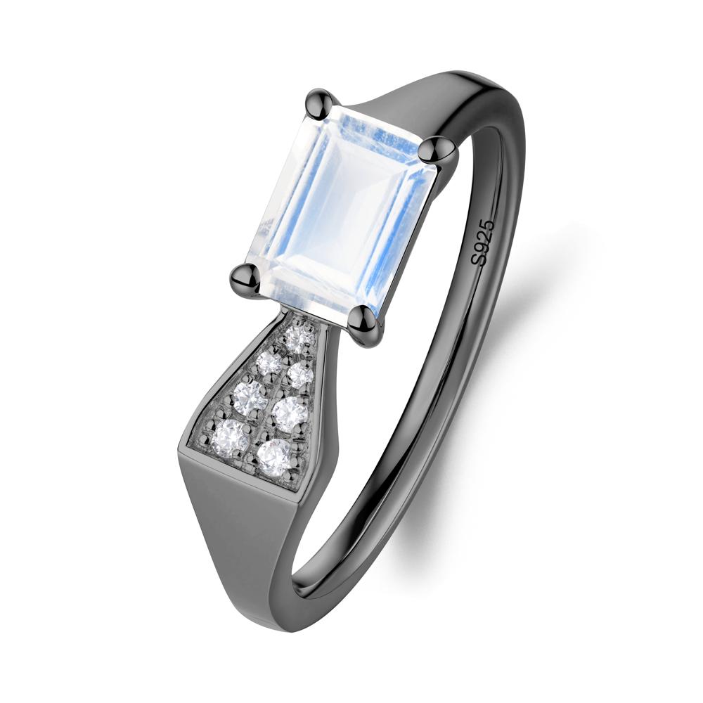 Geometric Emerald Cut Moonstone Ring - LUO Jewelry #metal_black finish sterling silver