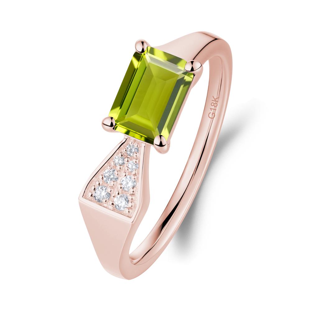 Geometric Emerald Cut Peridot Ring - LUO Jewelry #metal_18k rose gold