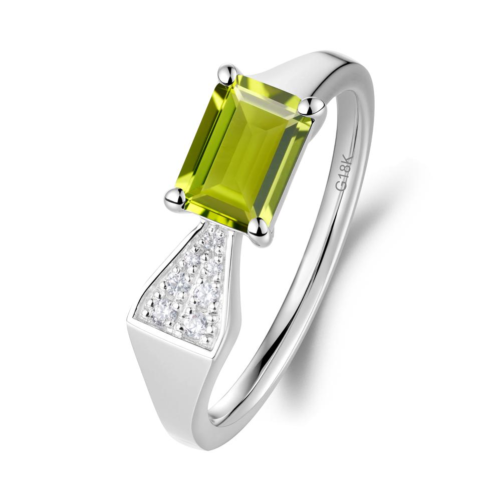 Geometric Emerald Cut Peridot Ring - LUO Jewelry #metal_18k white gold